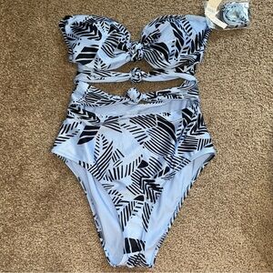 Aerie Blue Tropical One-Piece Cut Out Knot Swim Suit - Cheeky - NWT